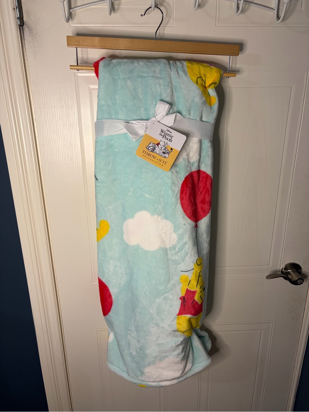 Disney Winnie the Pooh Plush Throw Blanket - Light Blue, Red, Yellow